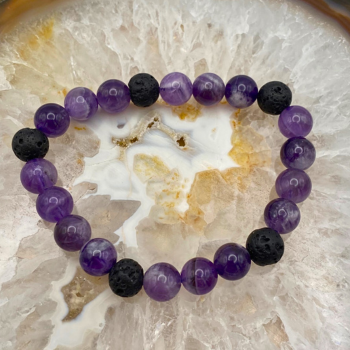 Bracelet "Ancrage terrestre" en Améthyste & Pierre de Lave - 8mm – Image 2