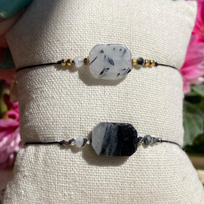 2 bracelets bohèmes fait main en quartz tourmaline, monté sur fil rose avec apprêts argentés ou dorés, signé Les Merveilles by Pauline.