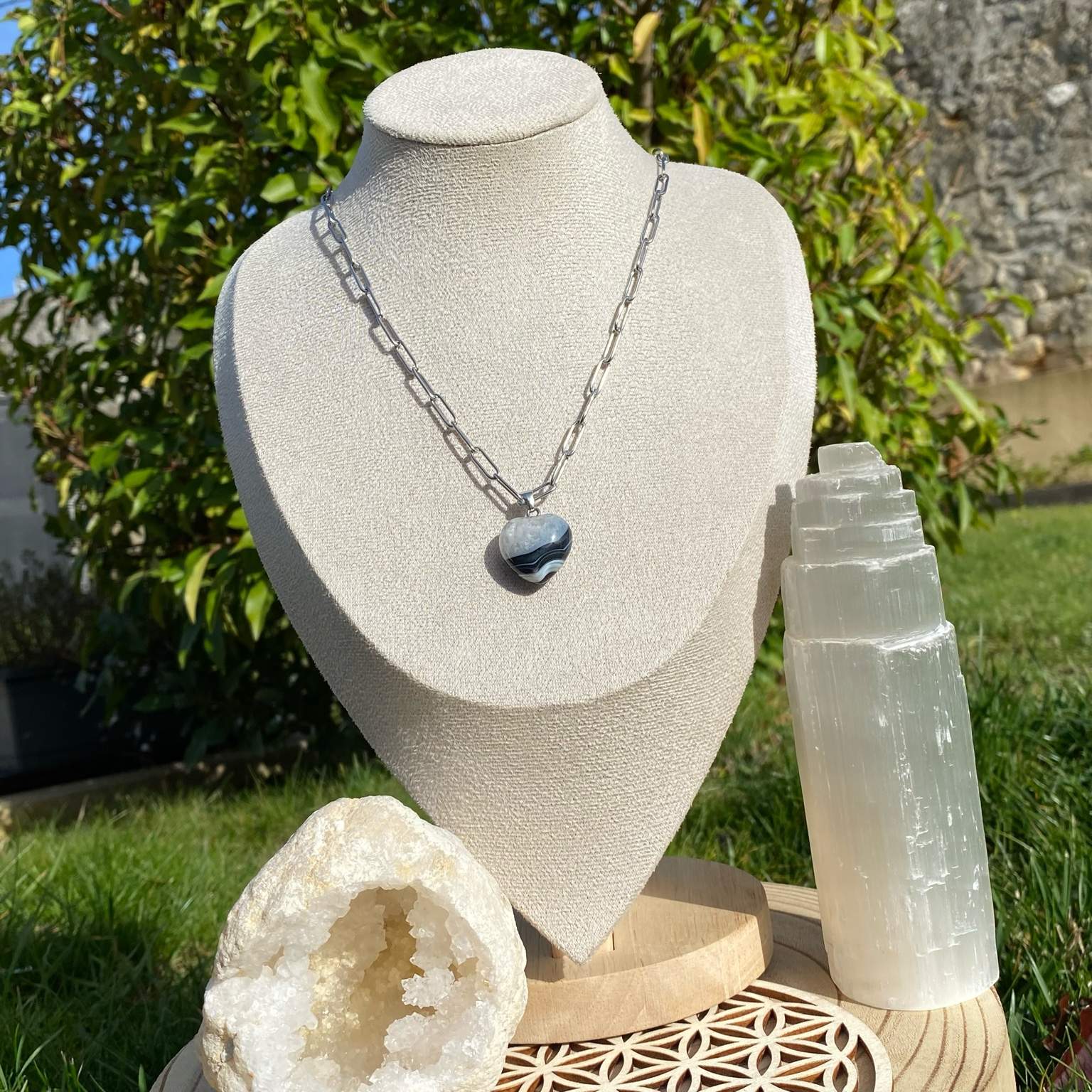 Collier pendentif cœur Agate noire - Calme & Ancrage – Image 3