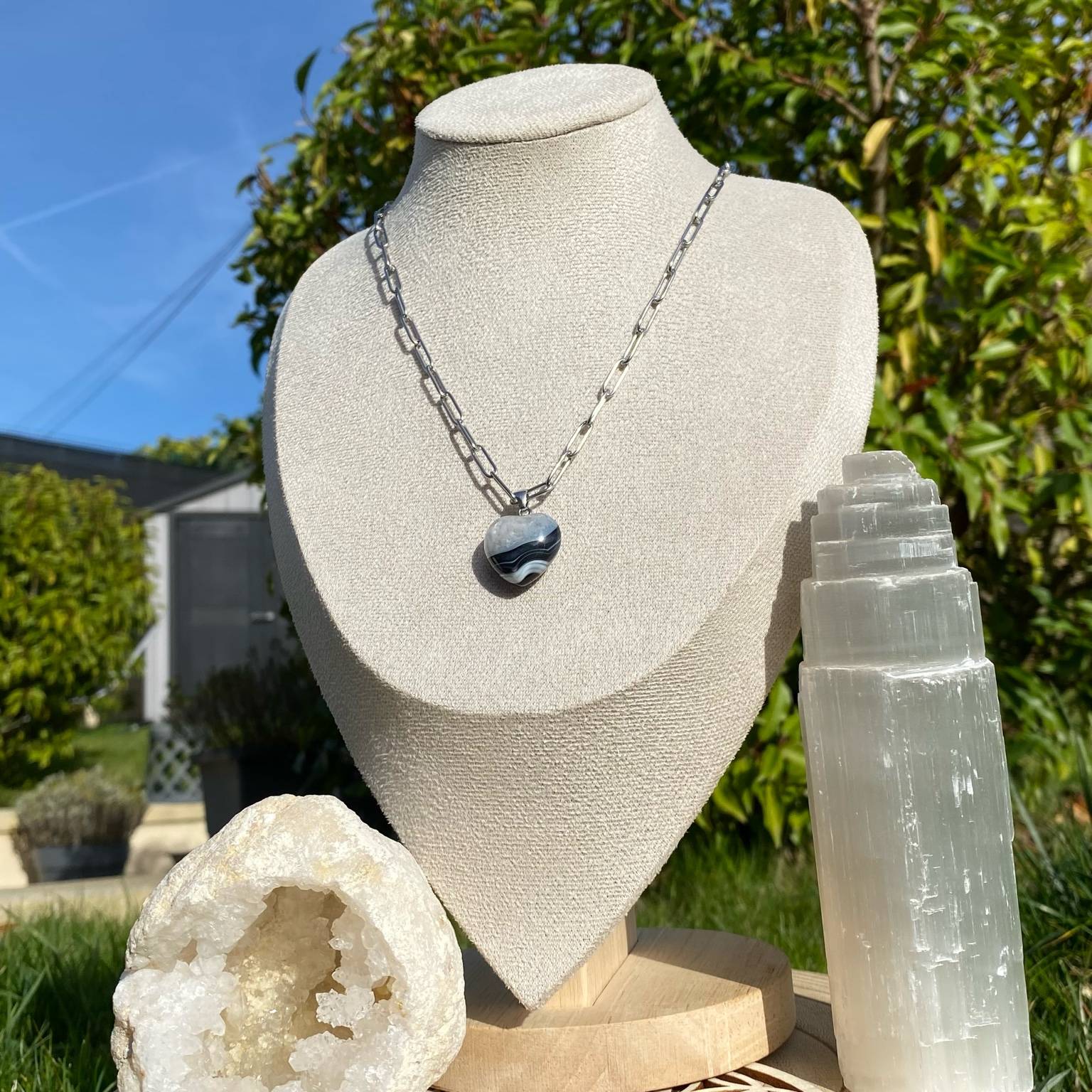 Collier pendentif cœur Agate noire - Calme & Ancrage – Image 4