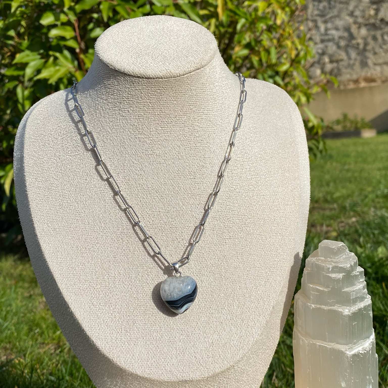 Collier pendentif cœur Agate noire - Calme & Ancrage – Image 6