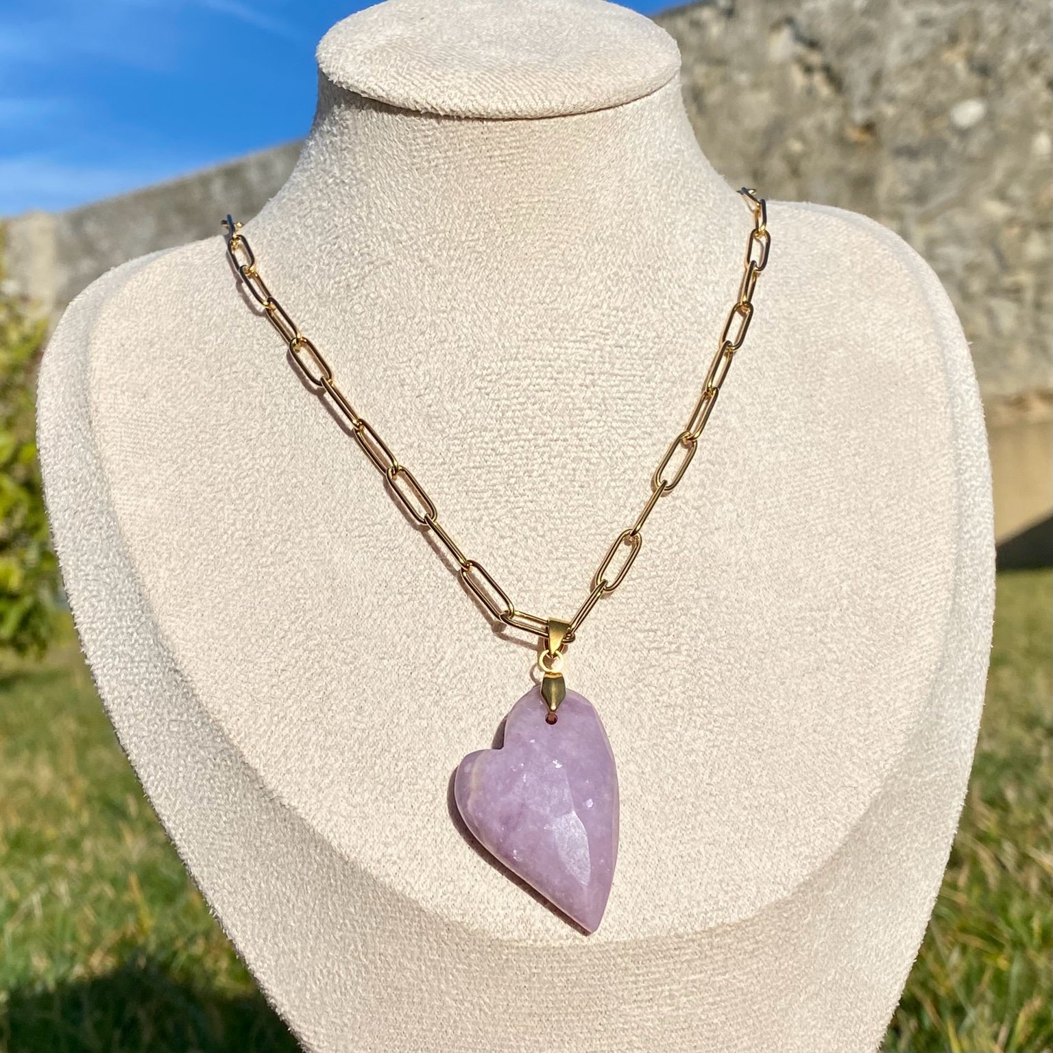 Pendentif kunzite bijou acier