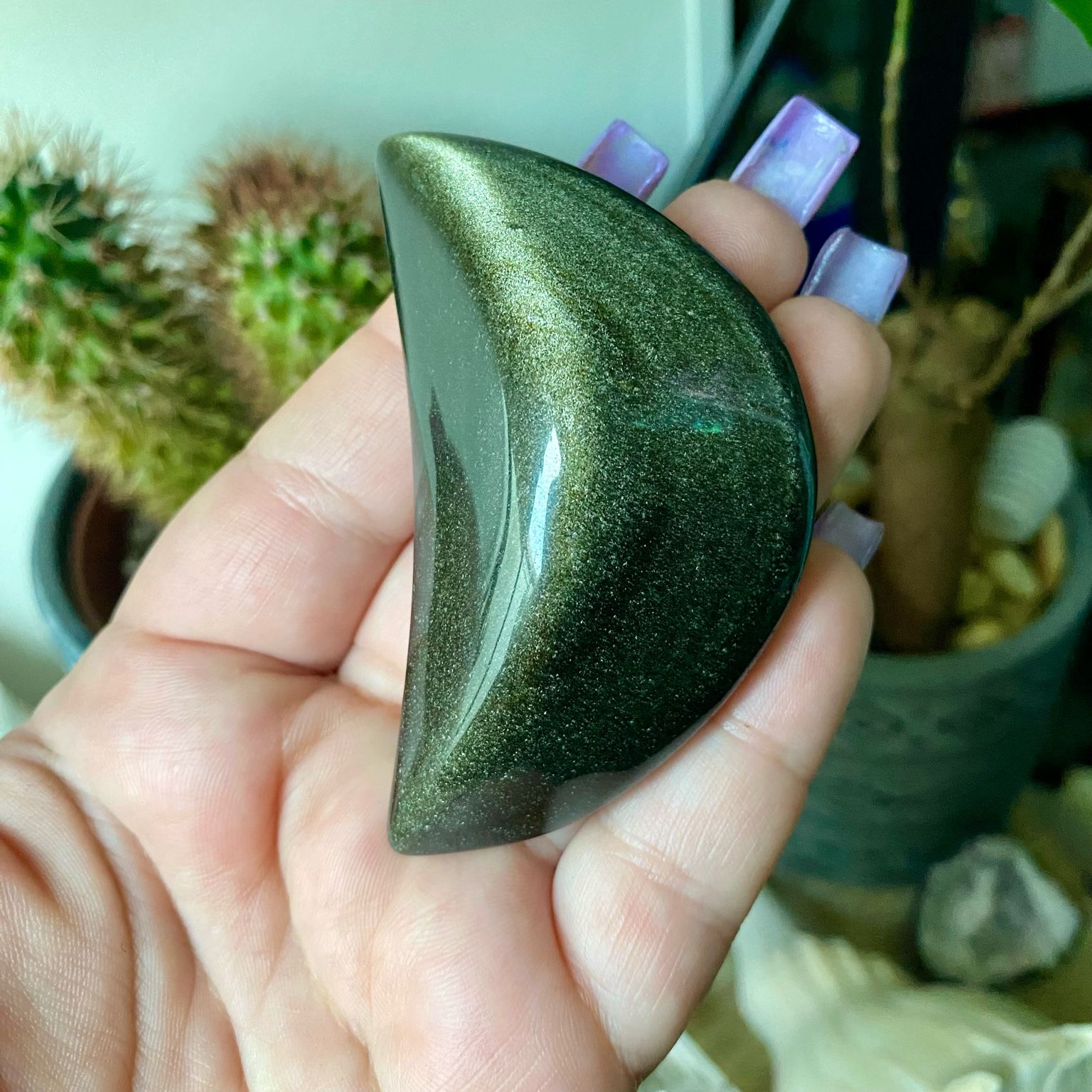 Lune obsidienne dorée sculpture pierre naturelle